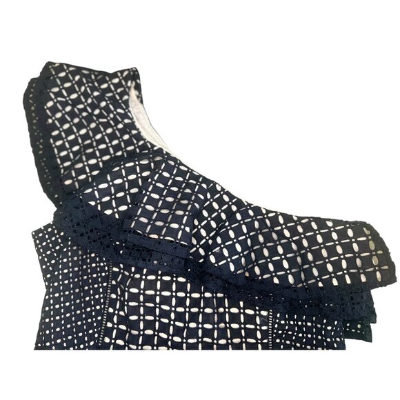 J.Crew Collection One Shoulder Mini Dress Womens Black 12 Eyelet Lace Ruffle - Picture 10 of 16